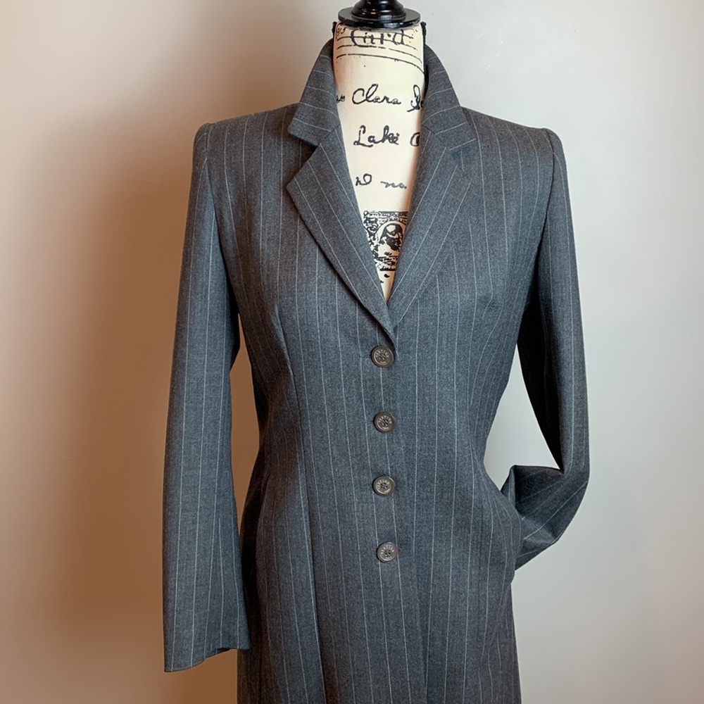 Vertigo Paris Gray Wool Pinstripe Long Blazer NEW! - Picture 2 of 10